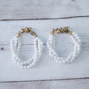 Vintage Napier Stud Earrings Statement White Large